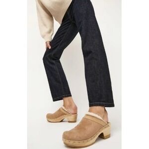 No. 6 Store Dakota Shearling Clog Mid Heel Speckled Fawn Bone EU 43